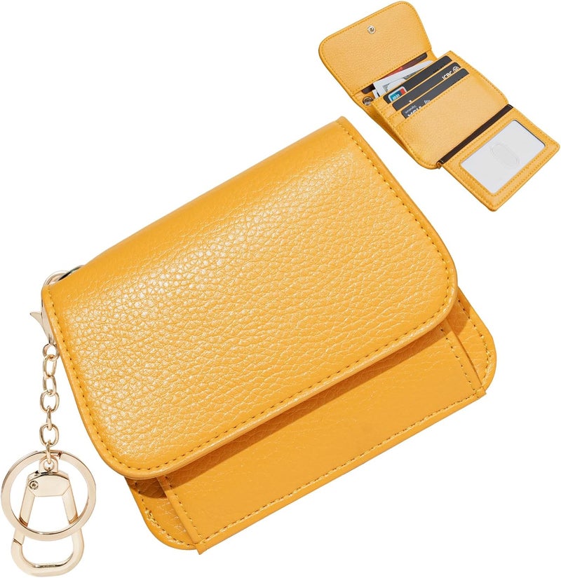 Sunpour Women Small Wallet RFID Blocking Slim Wallet with Coin Pocket Tri-Fold Credit Card Holder with ID Window and Keychain(Light Yellow) - Image 1
